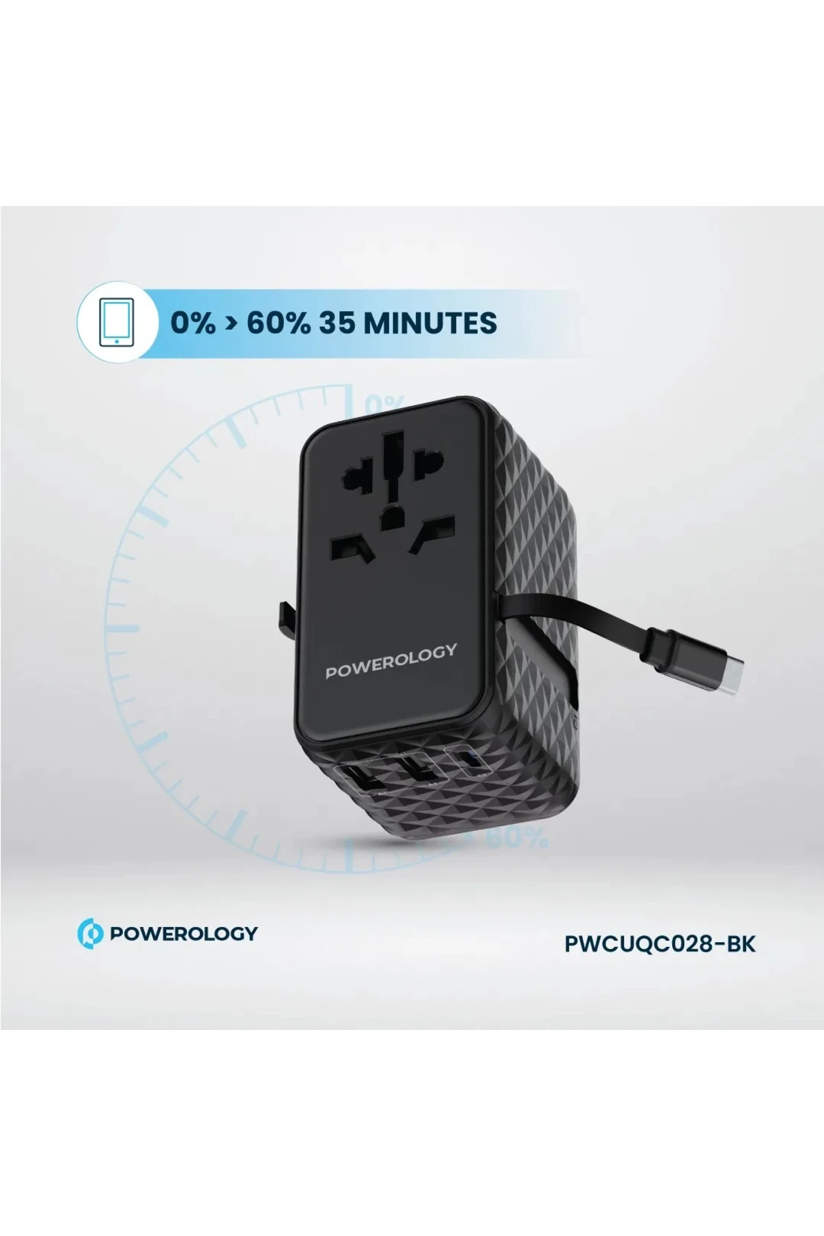 GaN Evrensel Seyahat Şarj Aleti Geri Çekilebilir Type-C Kablolu 2500W