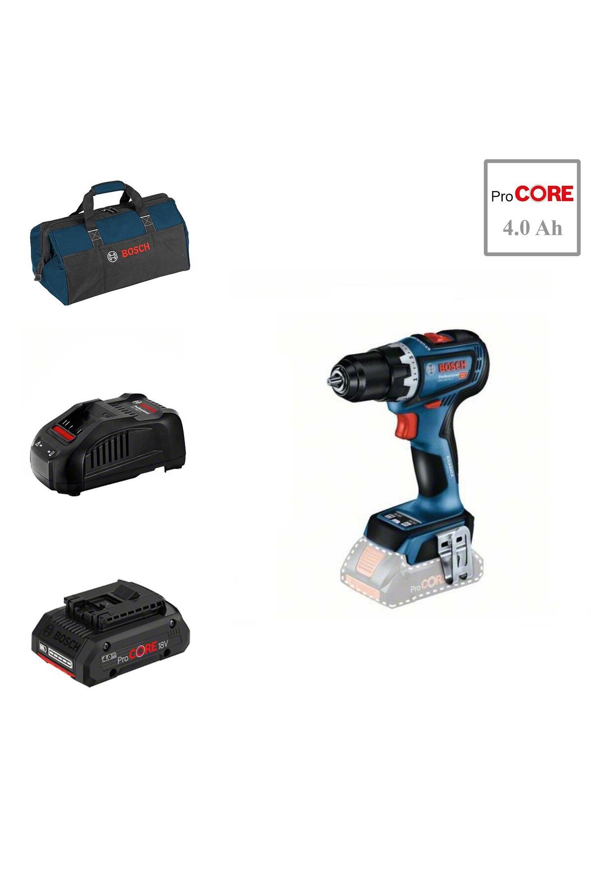 BOSCH GSR 18V-90 C 1x4 Ah Procore Akülü Vidalama Bez Çantalı