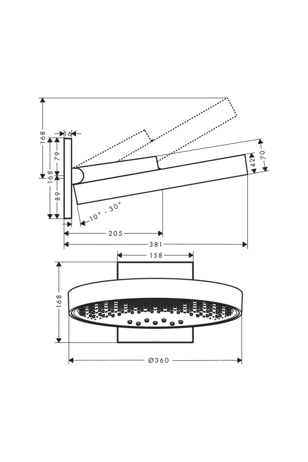 Rainfinity tepe Duşu 360 3jet, Duvar Bağlantısı Ile - 26234000