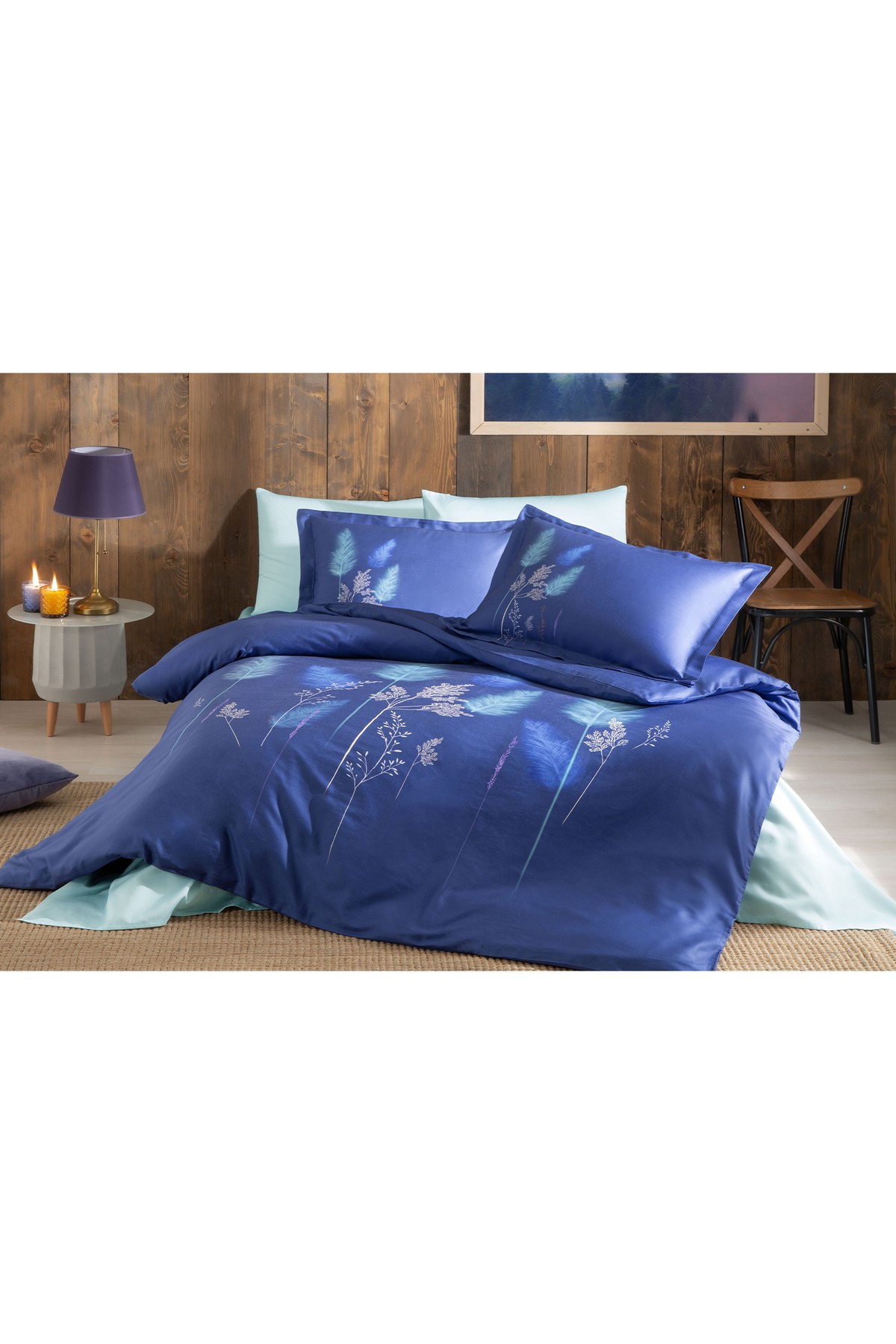 Soft Leaf Çift Kişilik Pastoral Saten Nevresim Takımı