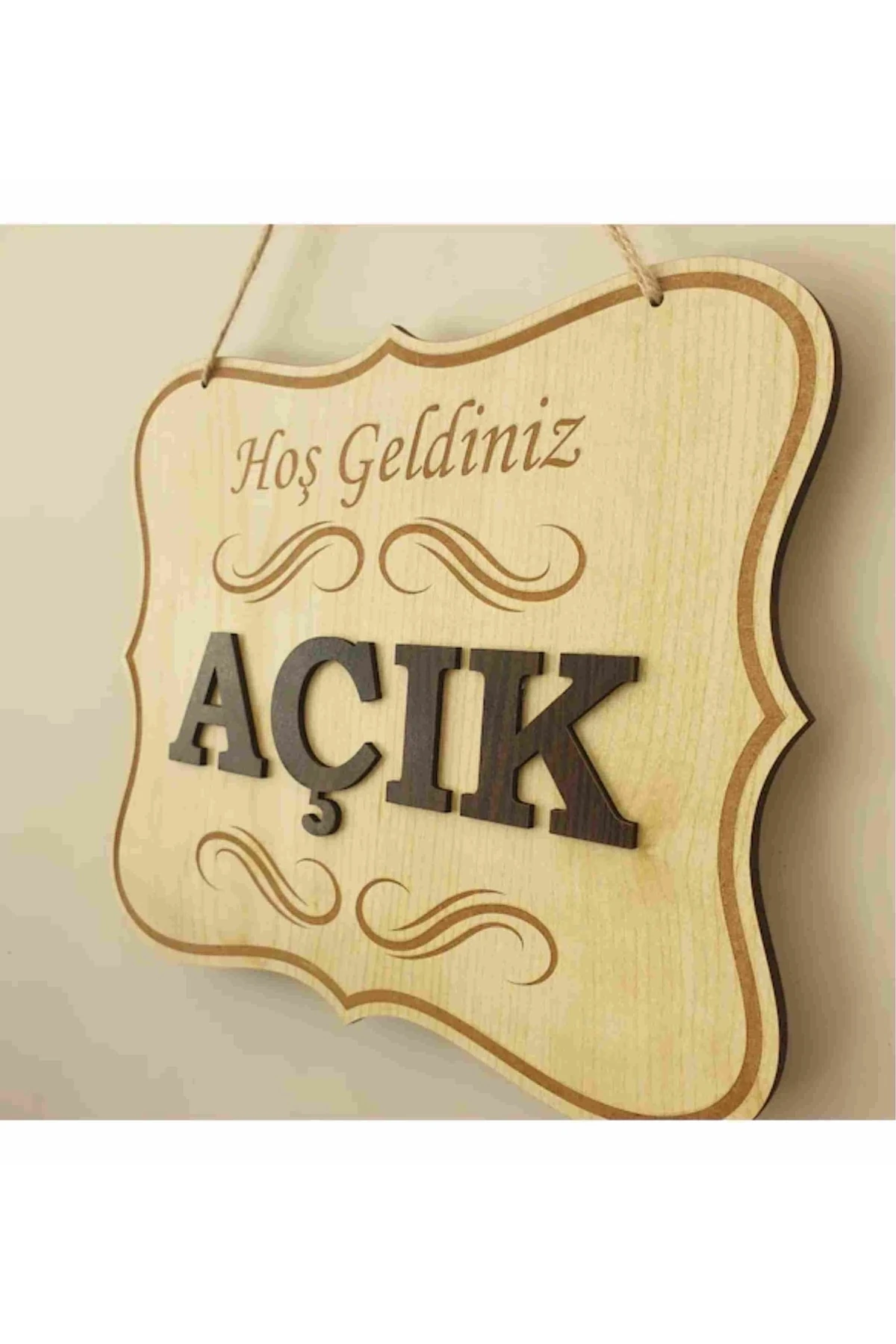 Açık Kapalı Yazılı Levha Ahşap Kabartma Mağaza Kapı Yönlendirme.