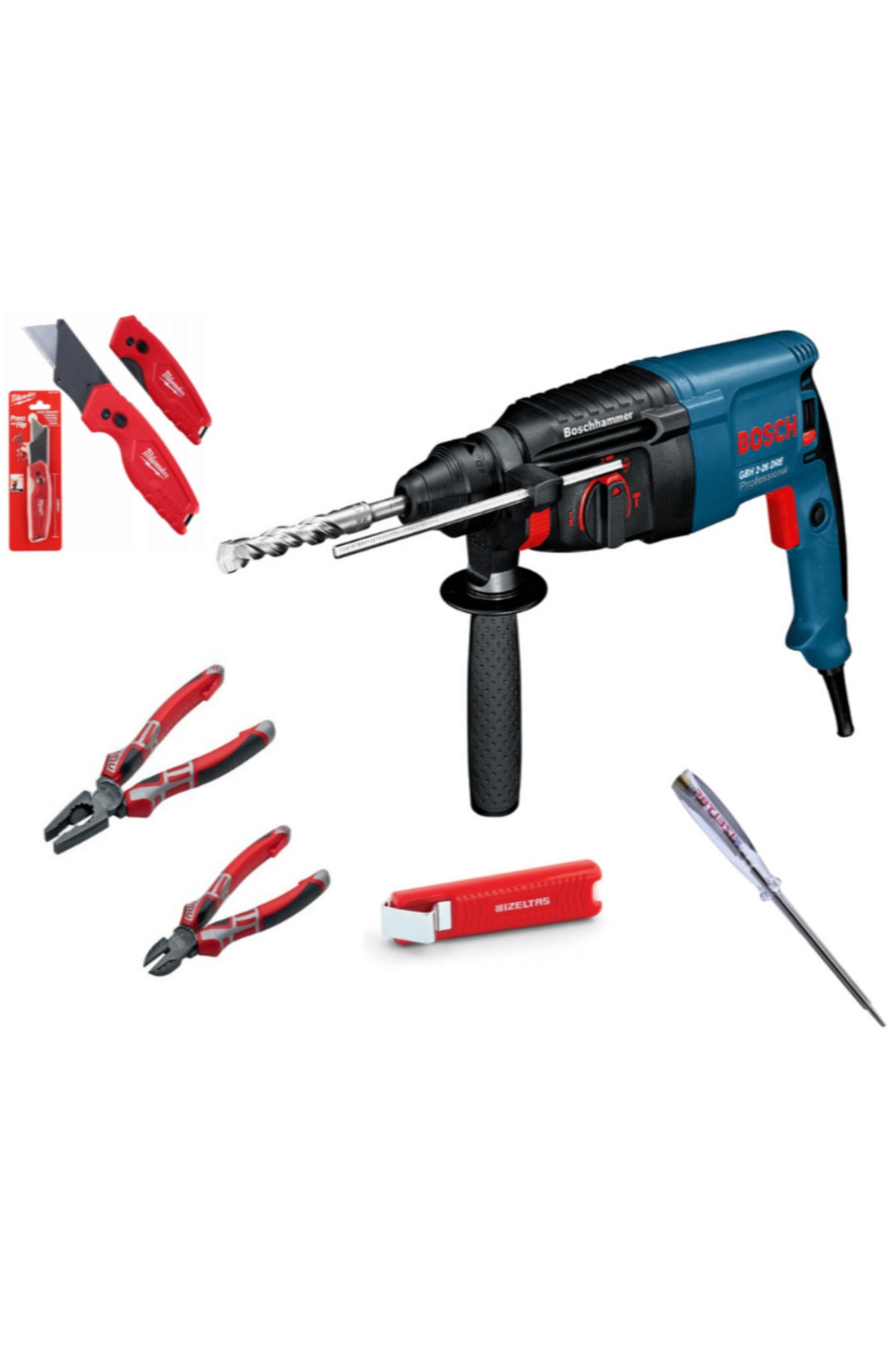 GBH 2-26DRE 6 Parça Tam Profesyonel Usta Seti NWS 180 MM Pense Yan Keski İzeltaş Milwaukee Set