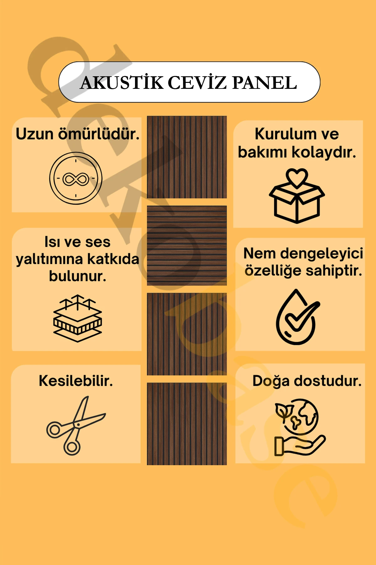 Ceviz 40x40cm Yeni Nesil Akustik Ahşap Duvar Paneli