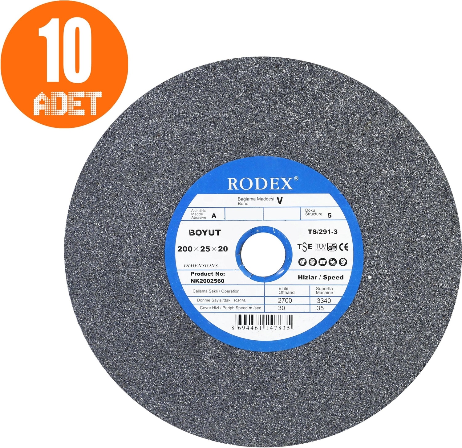 Taşlama Bıçak Bileme Taşı Taş Motoru 200X25X20 mm 60 Kum 10'lu