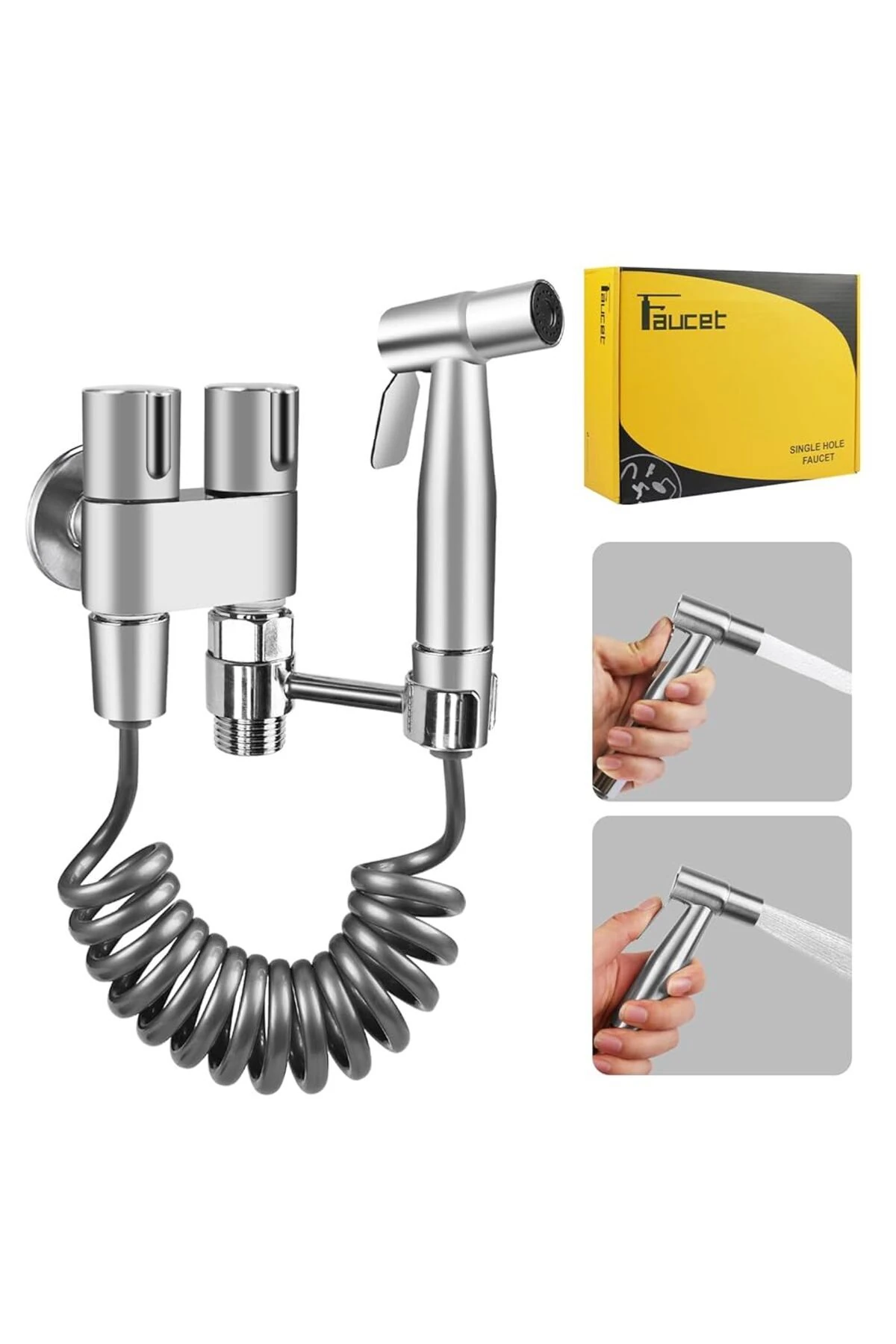 Banyo Bide Basınçlı Püskürtücü Taharet Musluğu Klozet Hortumu Nikel Renk İthal 7 Yıl Garantili