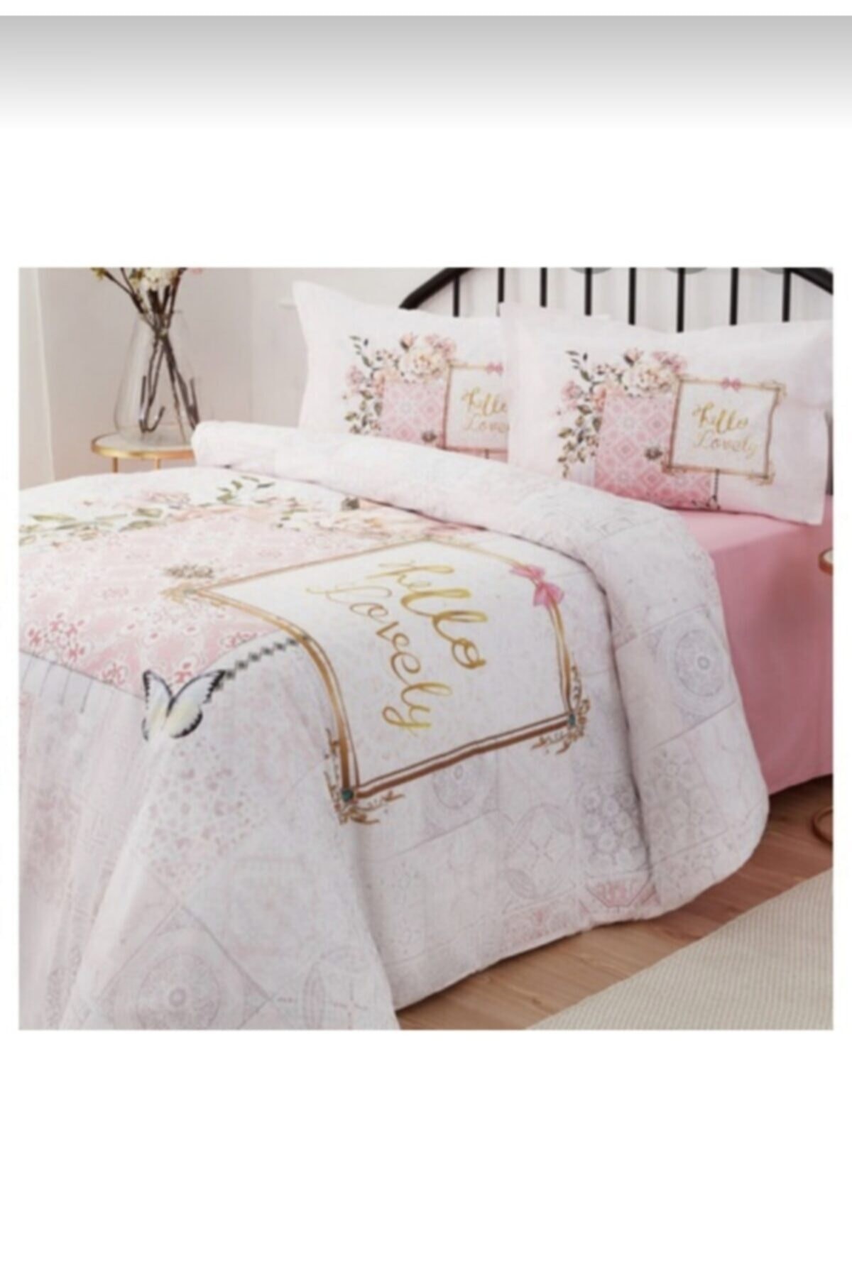Çift Kişilik Nevresim Takımı Fitted Audrey Pembe - Çarşafı Lastikli