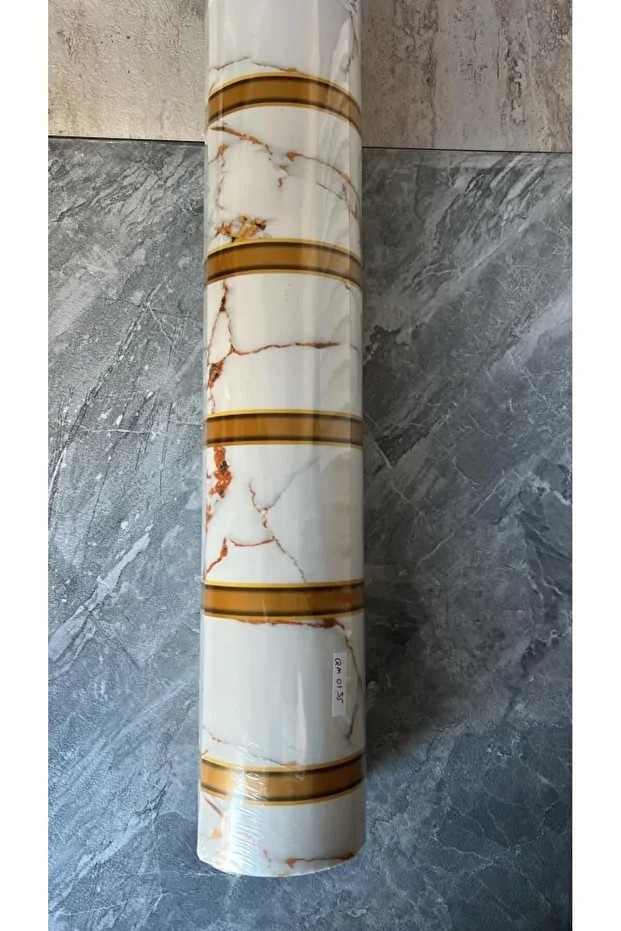 120cmx300cm Tek Parça Yapışkanlı Rulo Gold Beyaz Mermer Desenli Duvar Paneli Kağıdı Fatih QM0135
