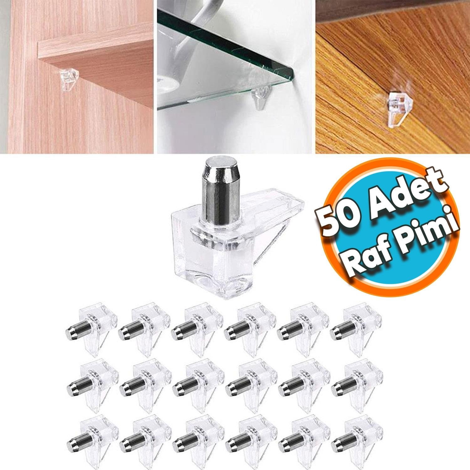 Raf Pimi Şeffaf Cam Ahşap Metal Raf Tutucu Çivisi Mobilya Dolap Pimi (50 Adet)