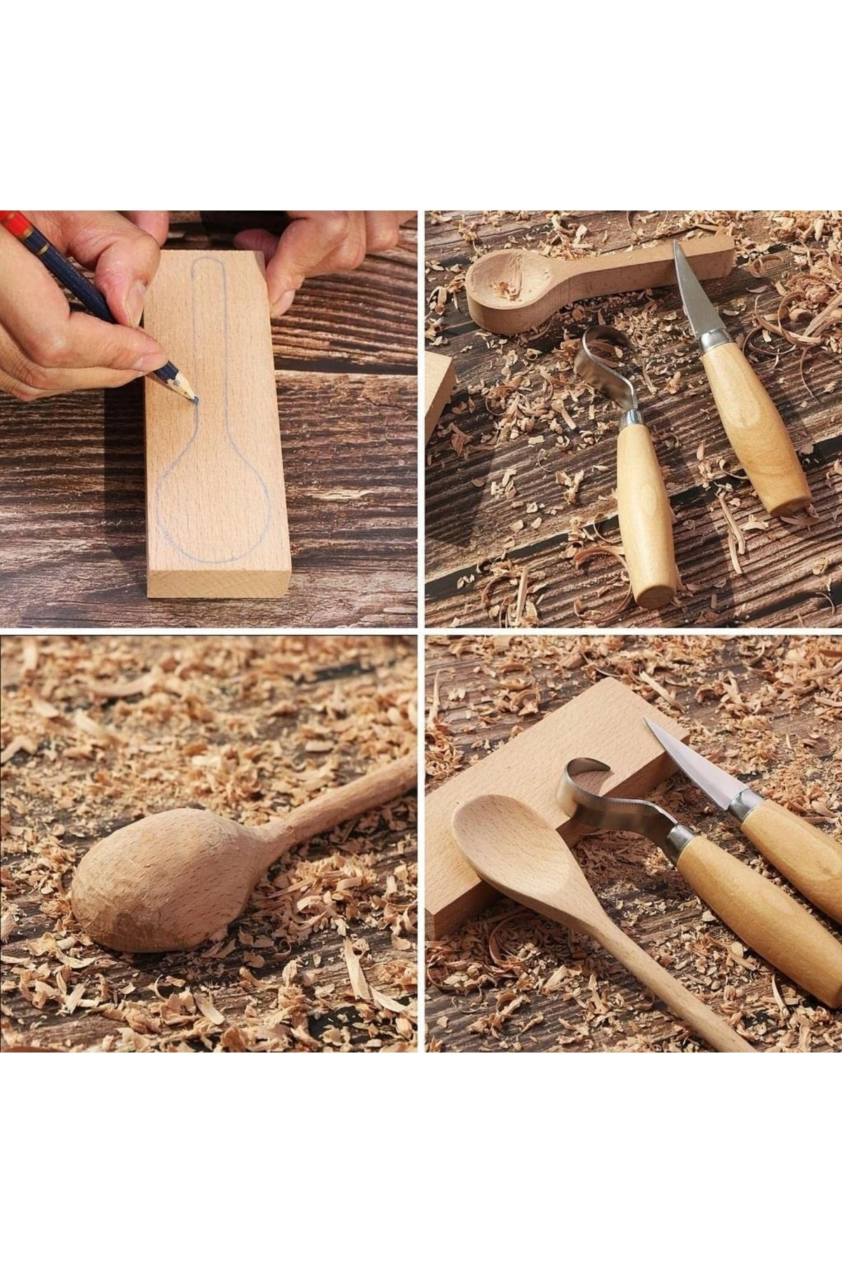 Ahşap Oyma Bıçak Alet Seti Kaşık Kuksa Oval Düz Oyma Yontma Bıçağı 3 Parçalı Set