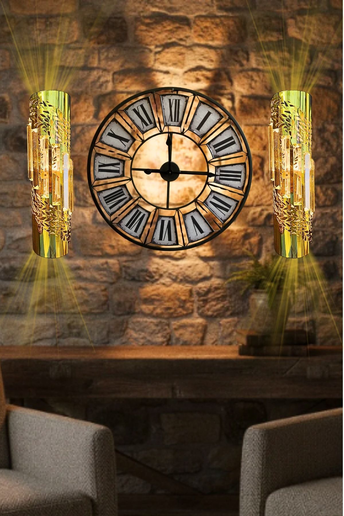 Taç Aplik Gold, Pilli Aplik, Anahtarlı, Pilli Elektrikli Ledli Duvar Aplik, Gece Lambası