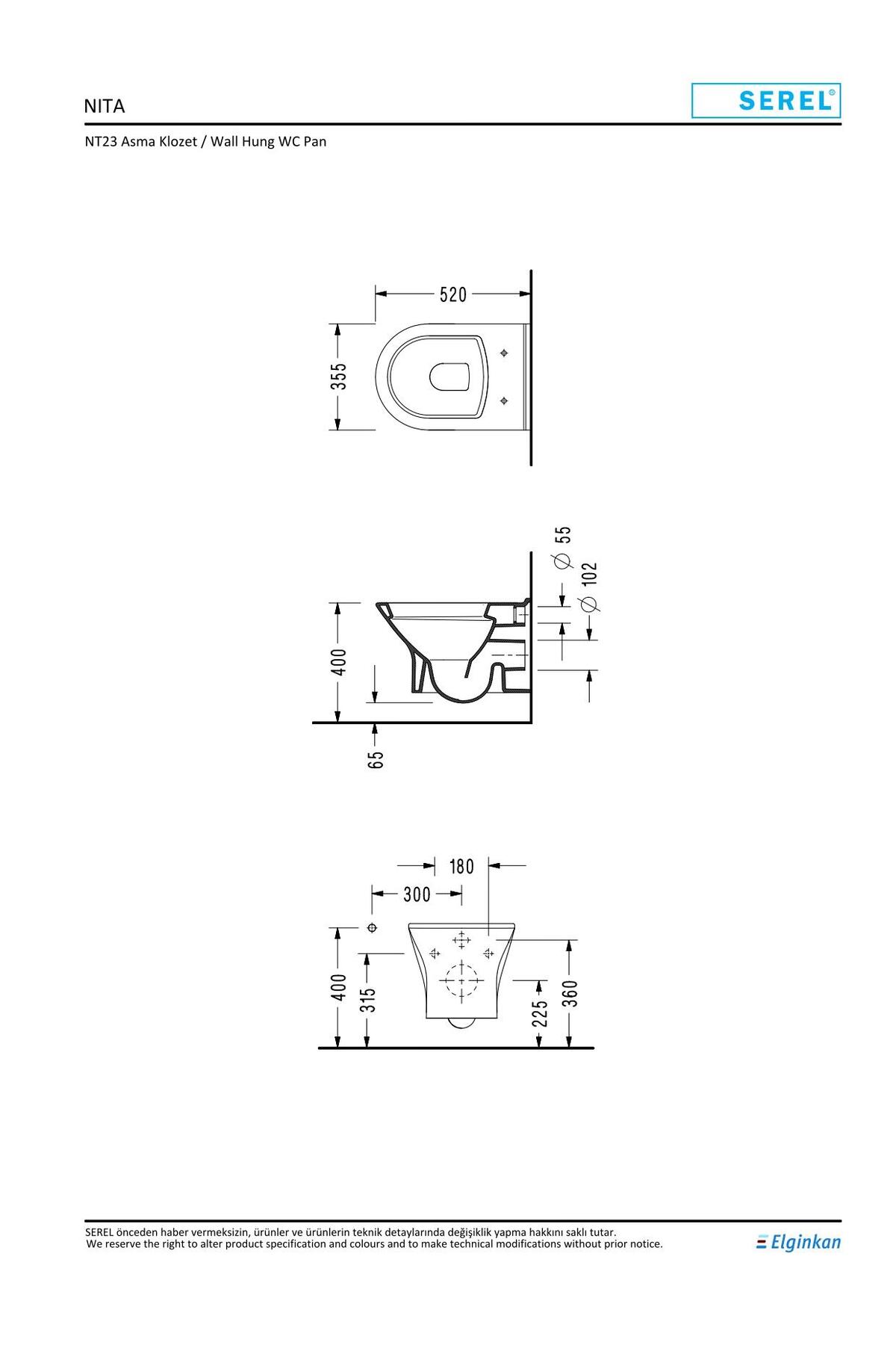Serel Nita 52 cm Asma Klozet Kapak Hariç NT23ODS110H