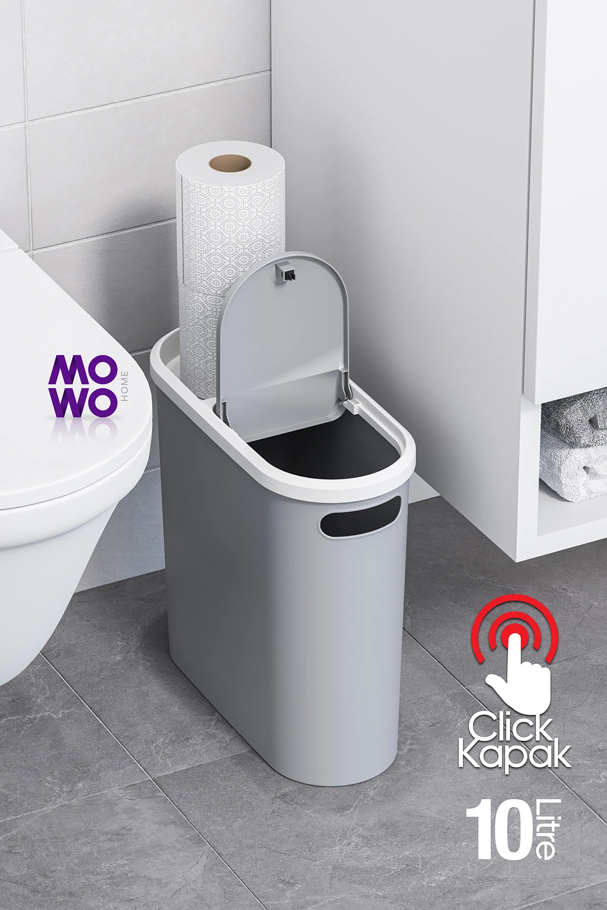 Click 10 Lt Çöp Kovası Gri, Mutfak, Banyo, Tuvalet Çöp Kutusu