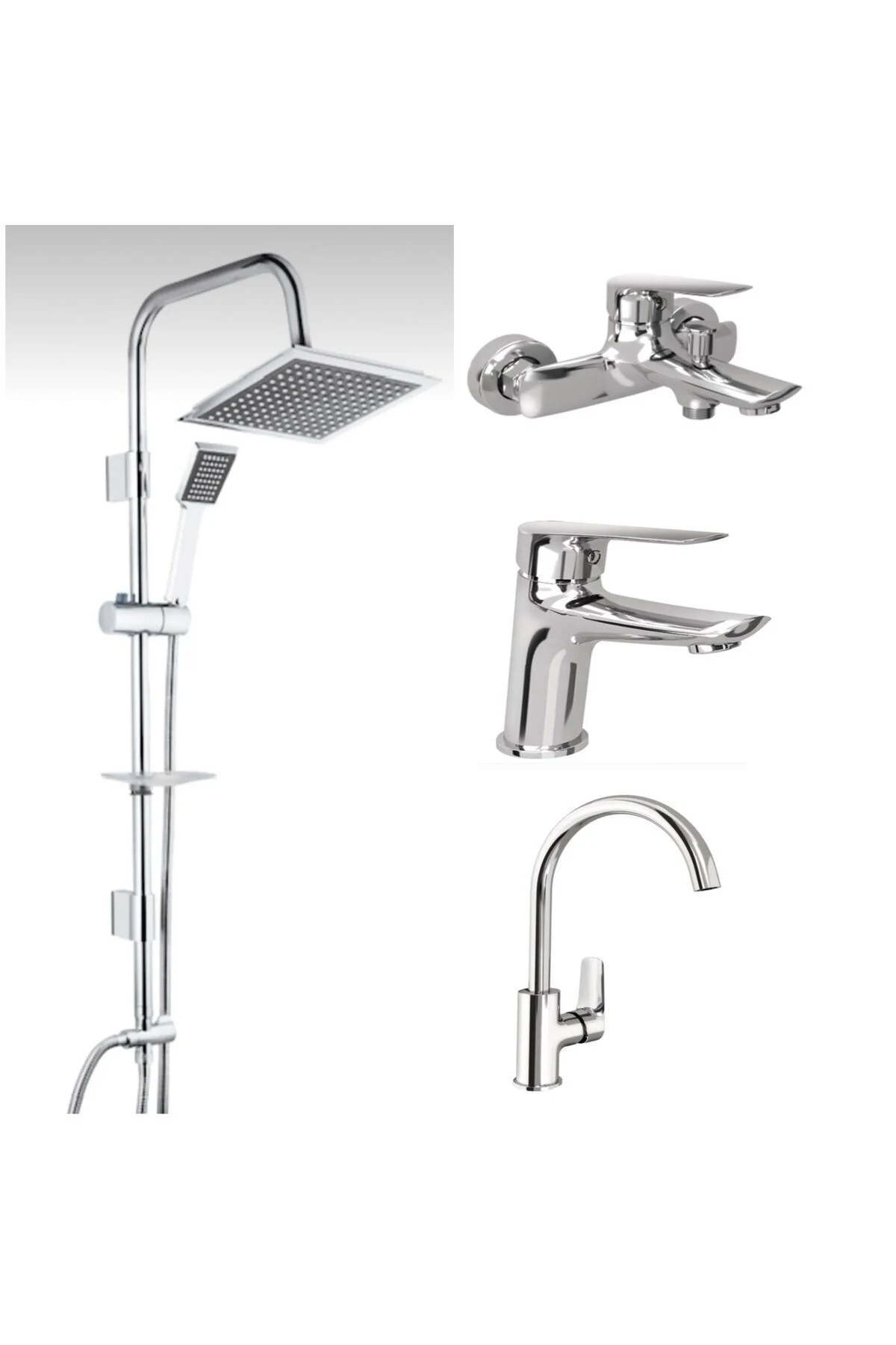 BANYO+LAVABO+EVİYE BATARYASI VE TEMA 53260 TEPE DUŞ SETİ