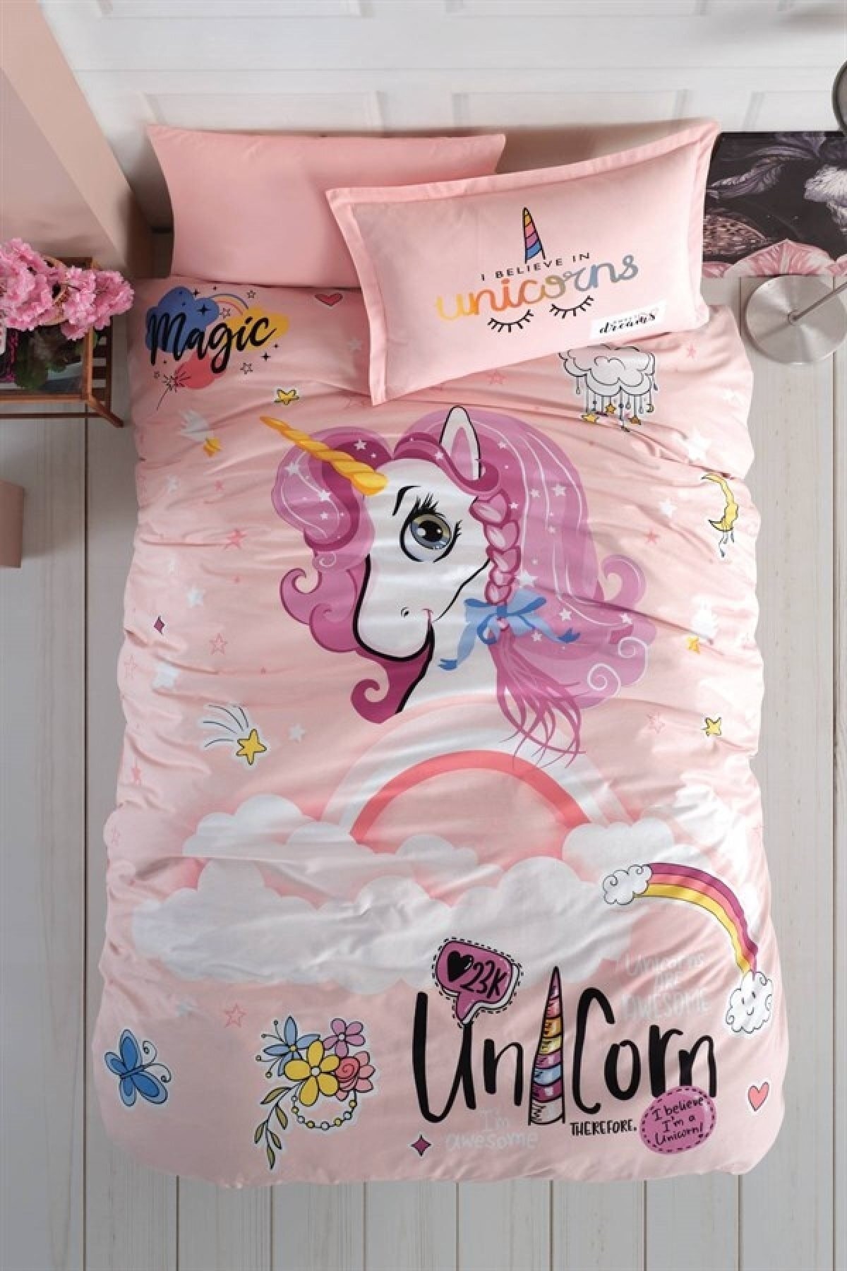 Ranforce %100 Pamuk Tek Kişilik Nevresim Takımı Pink Dreams V1 Pudra