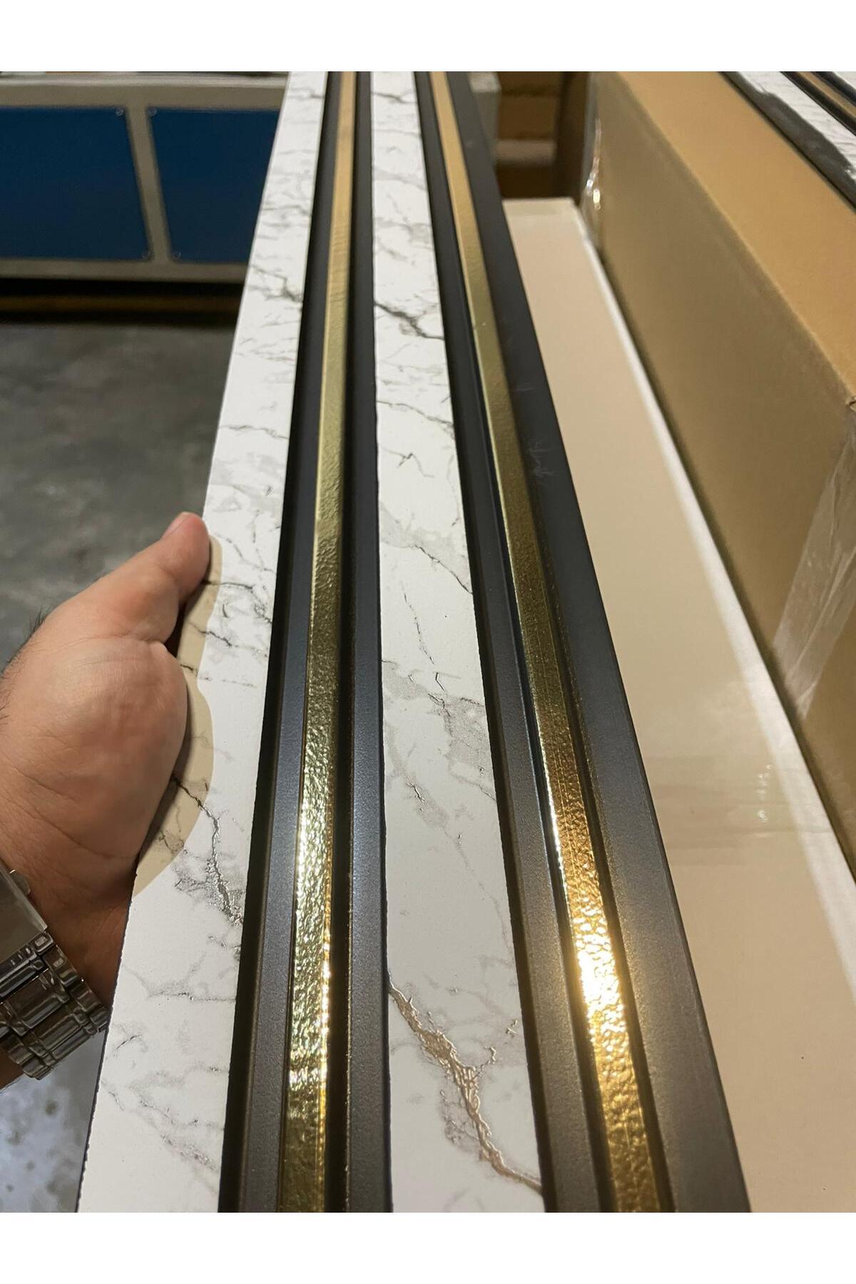 Lambiri ( 5 Adet 12x280 Cm) Mermer Gold Model Ev, Ofis Pvc Duvar Paneli