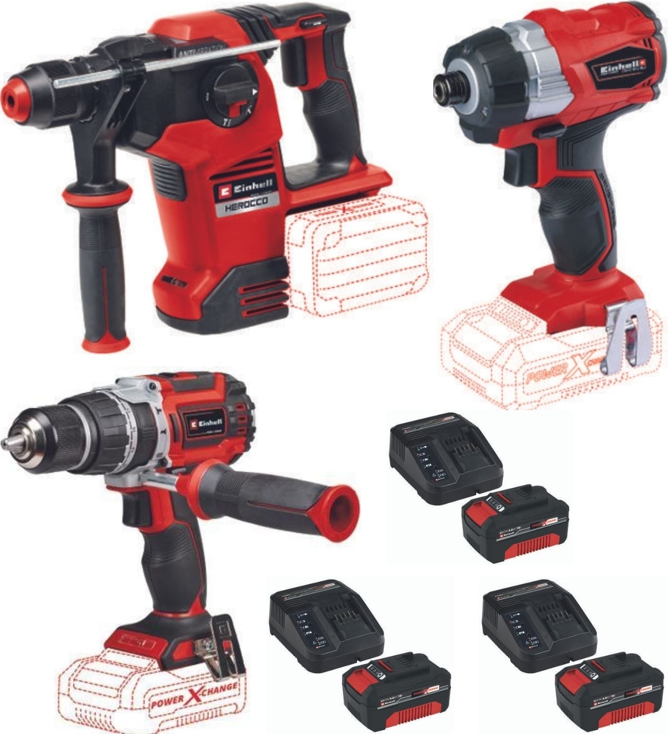 EİNHELL Te-Cı 18 Li Bl Torklu Vidalama Tp-Cd 18/60 Li-I Bl Darbeli Matkap Herocco 36/28 36V Kırıcı Delici 3X4.0AH Akülü Kömürsüz Set