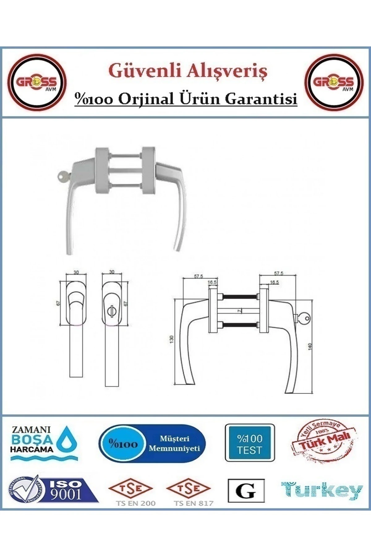 Pimapen Pencere ve Balkon Kapı Kolu - Anahtarlı Kilitli - İkili