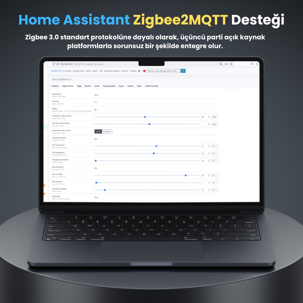 Zigbee Sıcaklık ve Nem Sensörü ( Tuya, Smart Life Home Assistant Uyumlu )