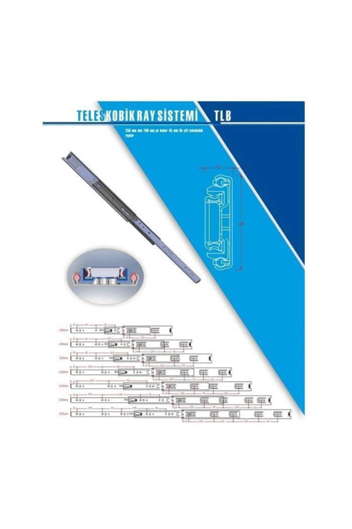 45mm Çift Açılım Teleskopik 30cm Bilyalı Ray (1 Takım)