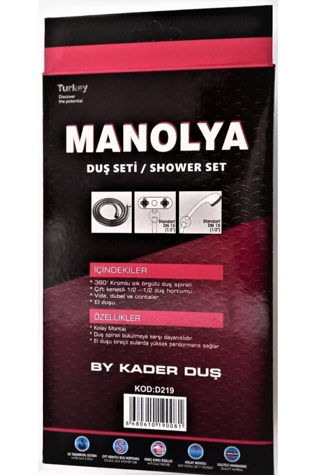 Kare Duş Seti / Hortum / Başlık / Montaj Aparatı / 3'lü / Kare