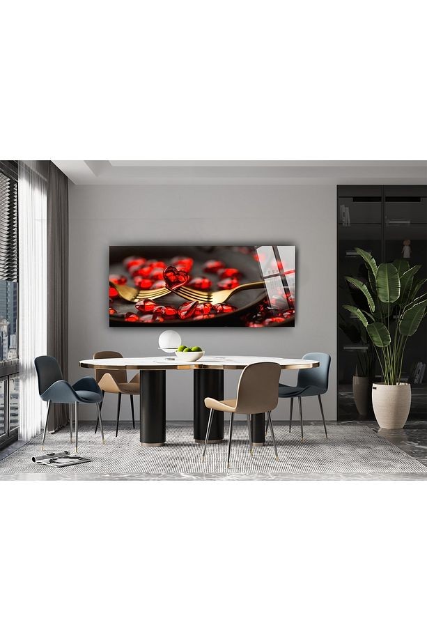 Çatal Kalp Cam Tablo, Restoran Tablo, Mutfak Tablo,duvar Dekor, Büyük Tablo, Cam Duvar Tablo