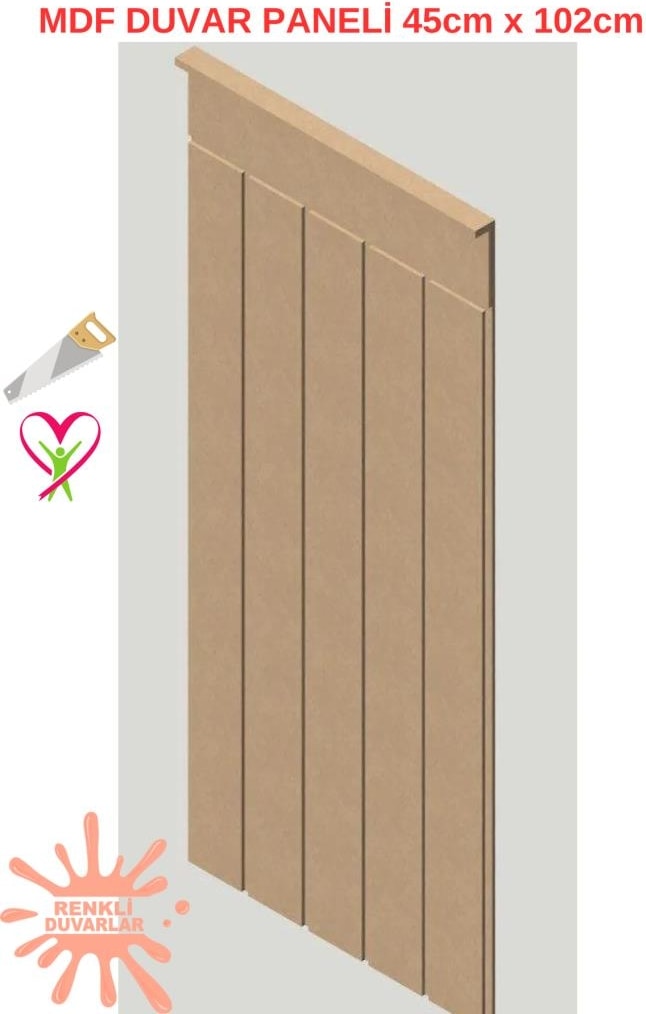 45X102 (1 Adet) Dekoratif, Duvar Çıtası Ham Ahşap Duvar Paneli, Boyanabilir, Ham, Mdf Panel