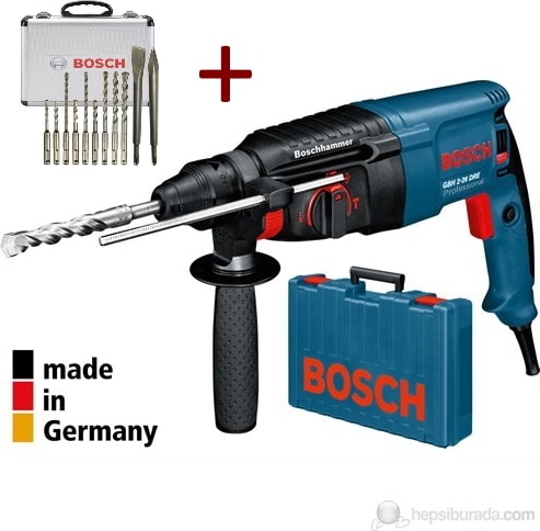 BOSCH Gbh 2-26 Dre Profesyonel Kırıcı-Delici Matkap 800 W +  Sds-Plus Matkap Ucu ve Keski Seti 11'li