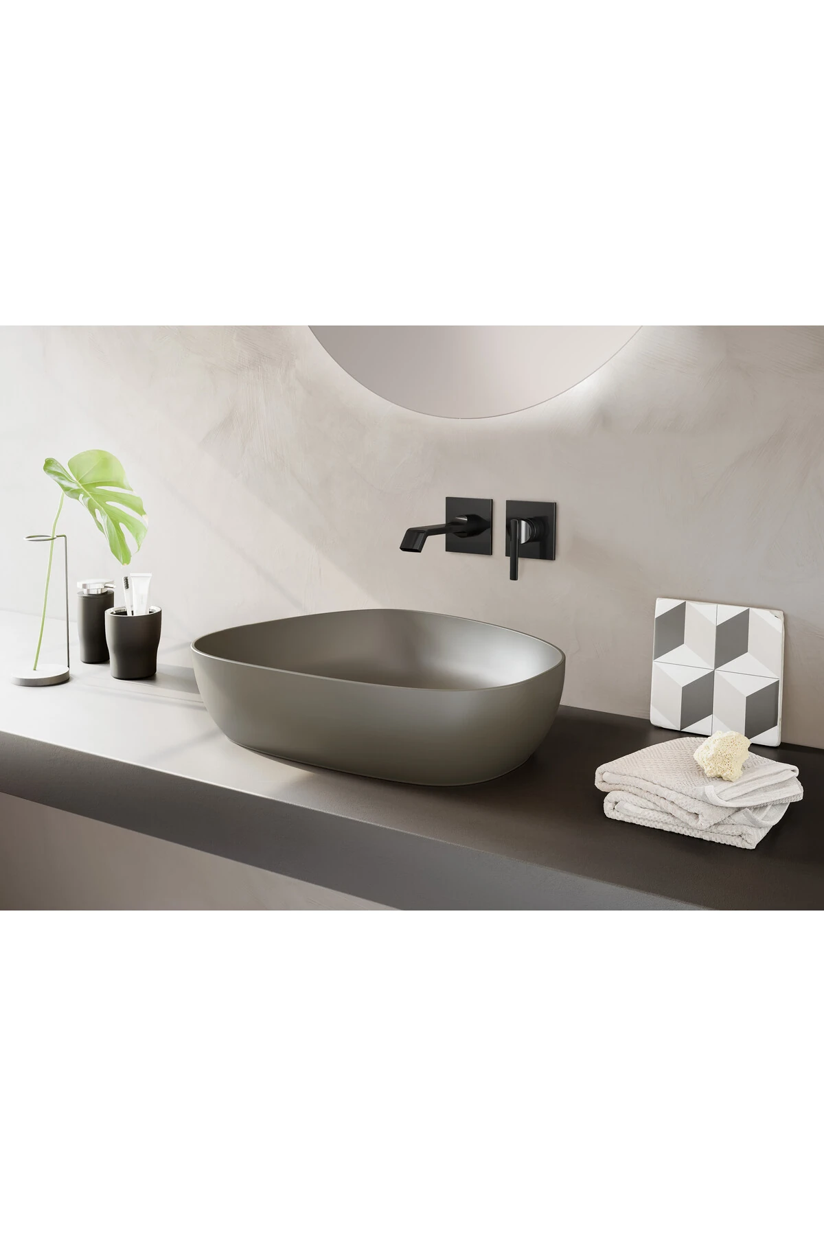 Suit A4278239 Ankastre Lavabo Bataryası, Sıva Üstü, Parlak Siyah