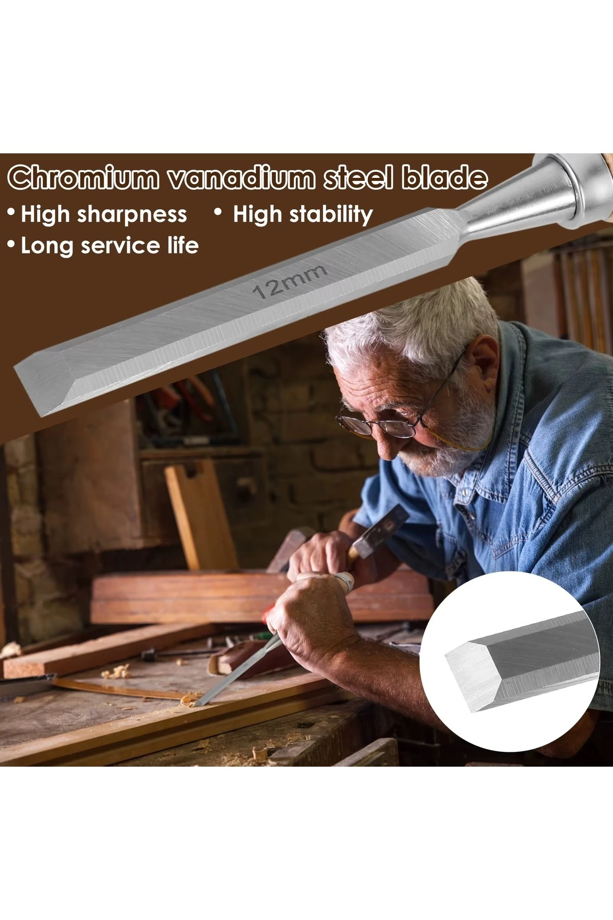 Ahşap Keski Seti 5li Iskarpela Keskin Vanadiyum çelik Ahşap oyma Alet Takımı Ahşap Saplı Ergonomik