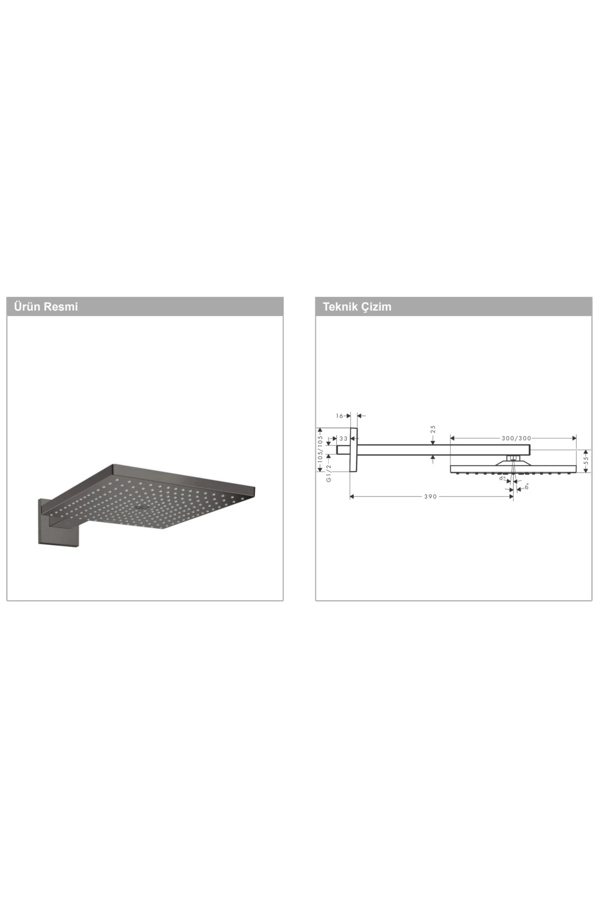 Raindance E Tepe duşu 300 1 jet, duş dirseği ile