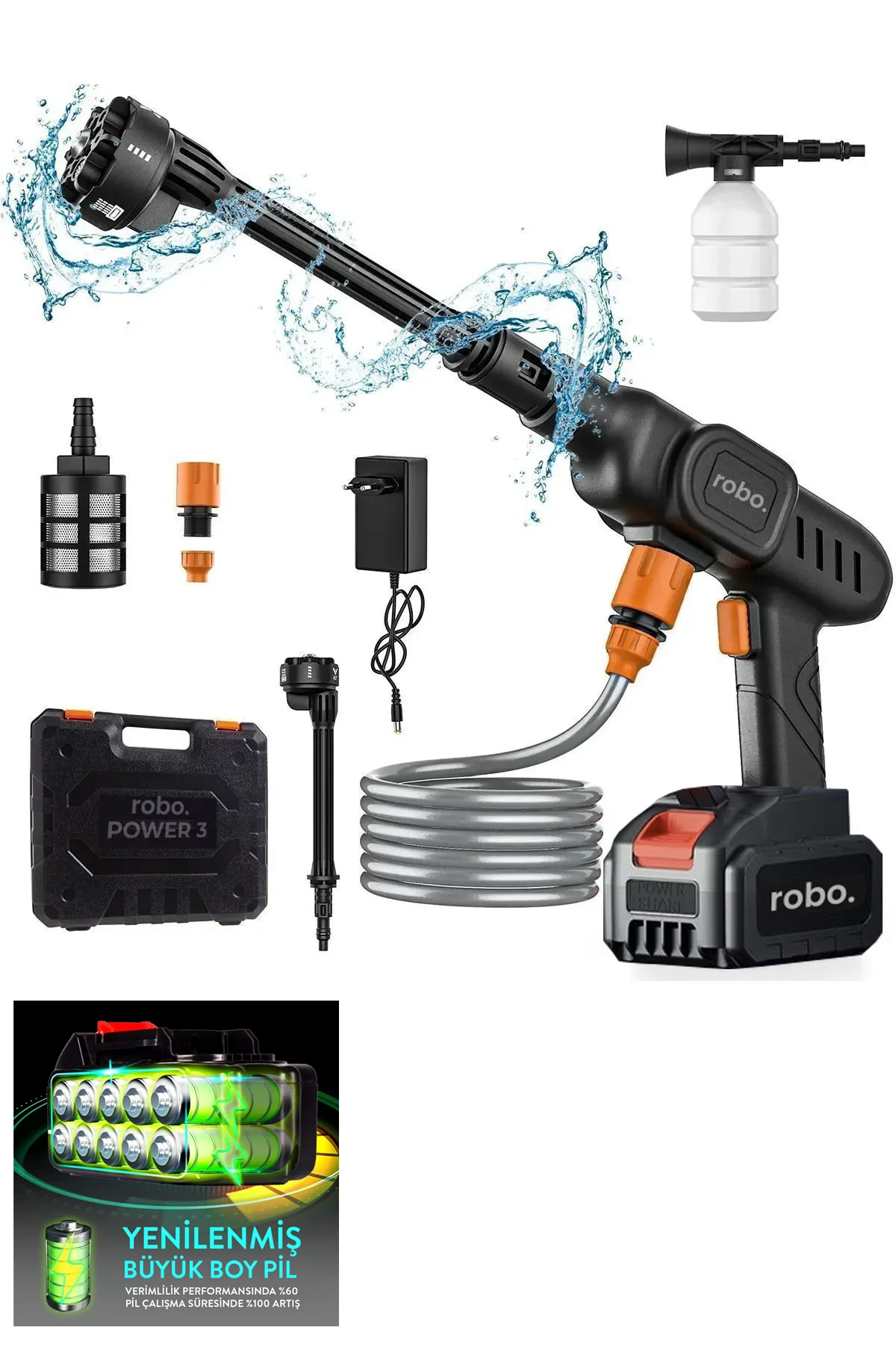 Şarjlı Ve Yüksek Basınçlı Oto Yıkama Ve Sulama Tabancası