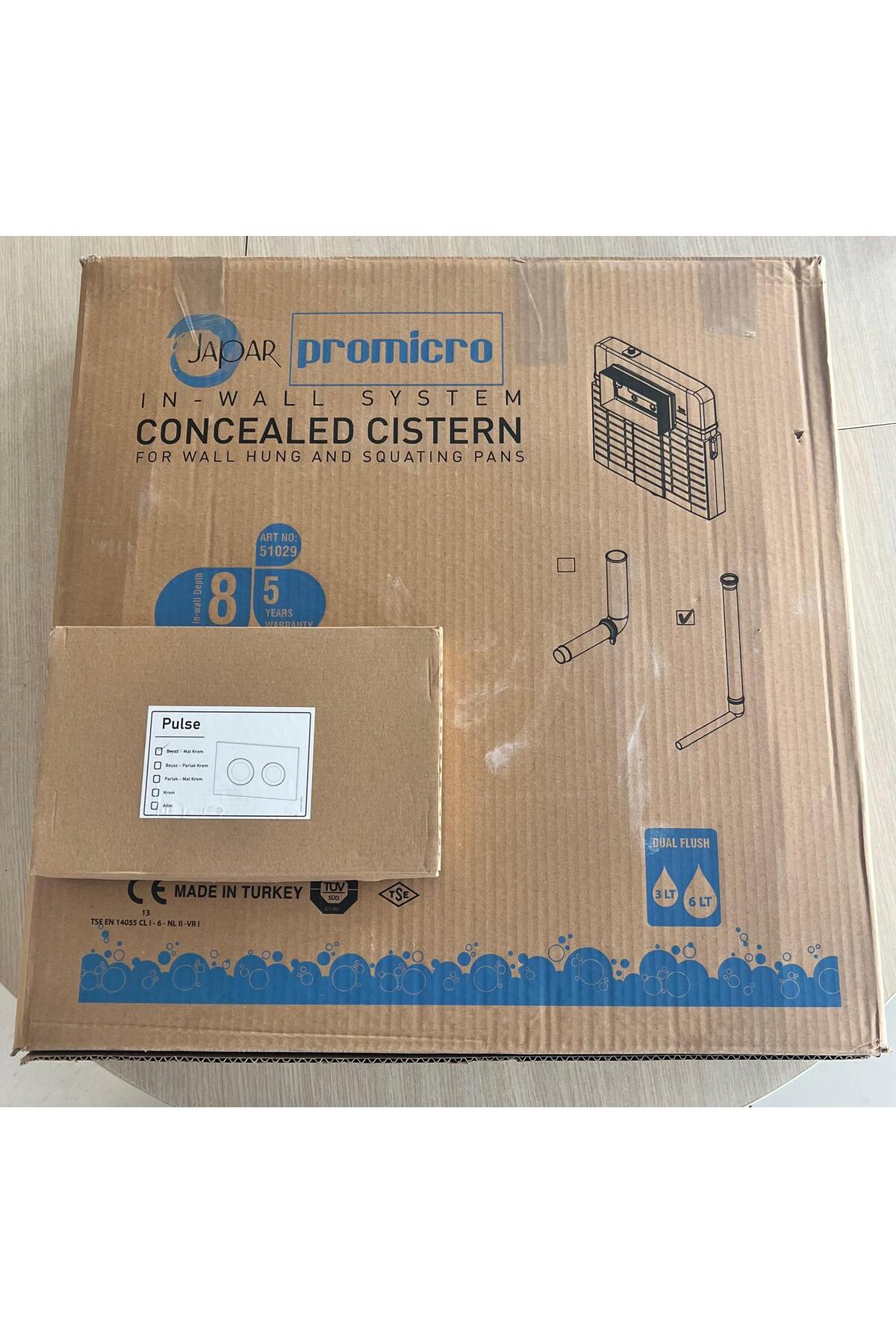 PROMİCRO  HELA TAŞI ÇİFT KADEMELİ 80 mm GÖMME REZERVUAR + PULSE MAT KROM KUMANDA PANELİ