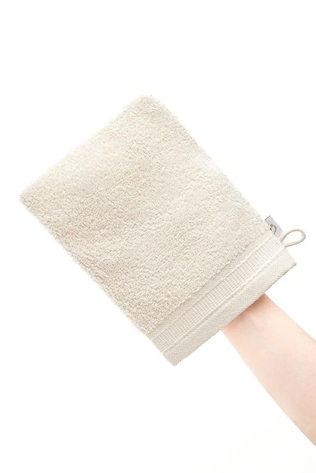 Havlu Banyo Kesesi %100 Pamuk Bukle 2'li Set Çizgili-Kapama Bordürlü Krem 15x20 Cm