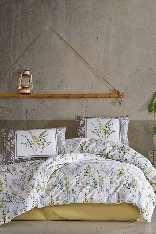 Fitted Nevresim Takımı Çift Kişilik %100 Doğal Pamuk Ranfors 4 Parça Bloom