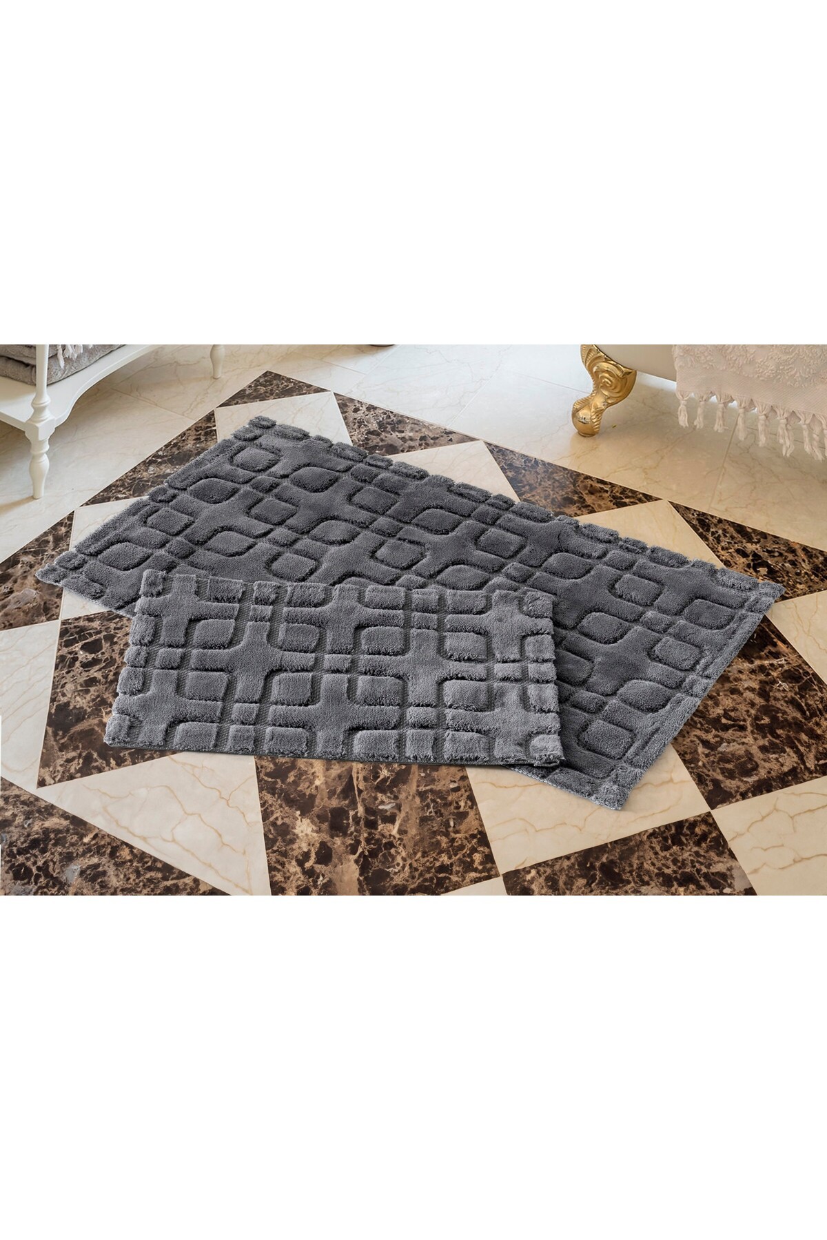 Pamuklu Paspas Seti Fila Koyu Gri 60x100+40x60