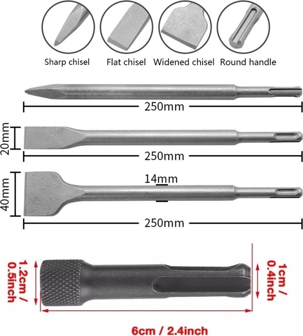 Kırıcı Delici Matkap İçin Sds Plus Matkap Uç Seti Murç Keski 1/4 Hex Vidalama Adaptörü 4 Parça
