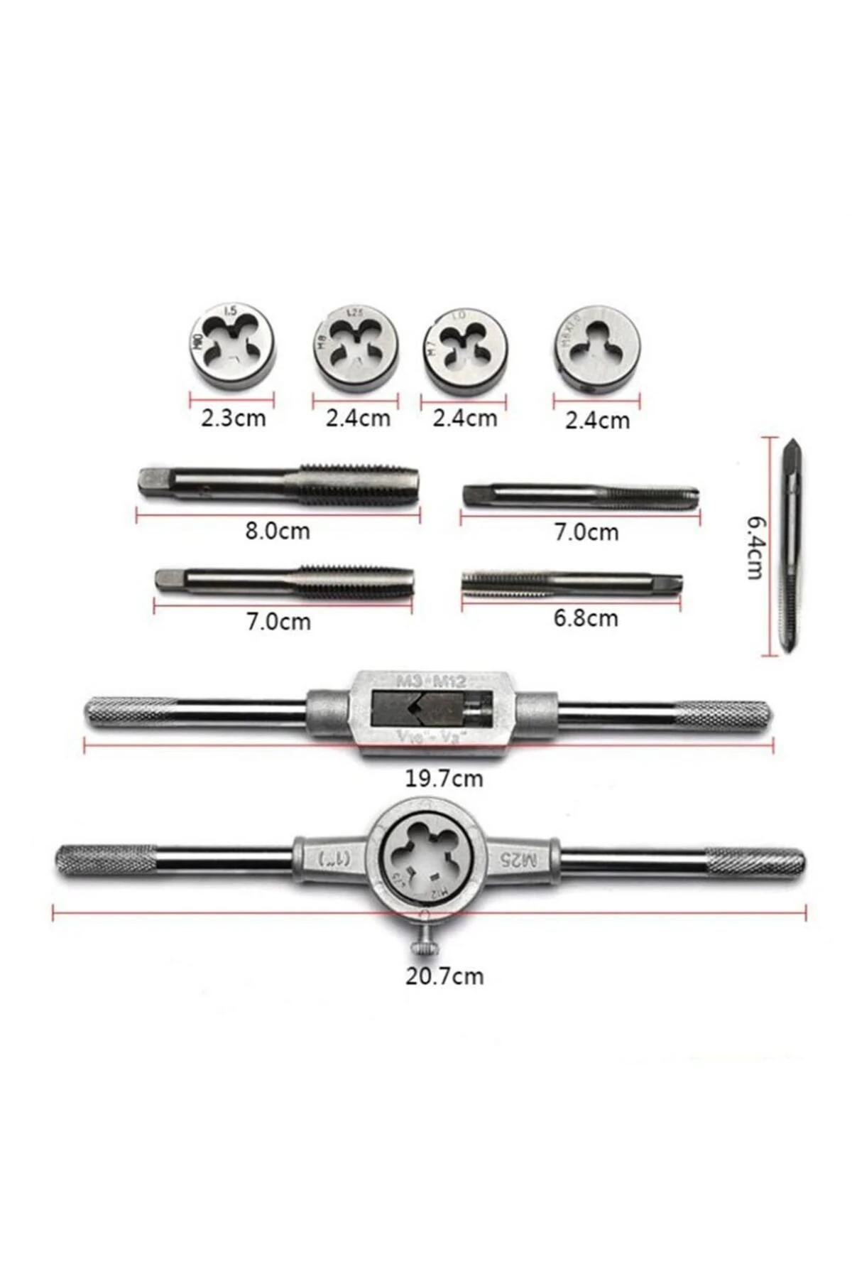 12 Parça Klavuz Pafta Seti Metrik Set M6-m12 Arası 12li Takım Full Set.