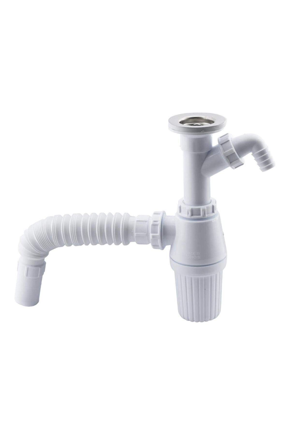 Sökülebilir Pis Su Giderli Tas'lı Çift Lavabo Gideri Evye Sifonu Körüklü Mutfak Banyo Borusu