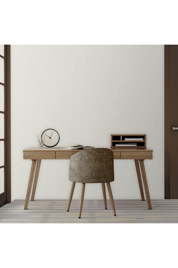 3718 Serıe | Plaın Fıne Textıle Texture Desenli Duvar Kağıdı (3718-1 : Krem, Beyaz)