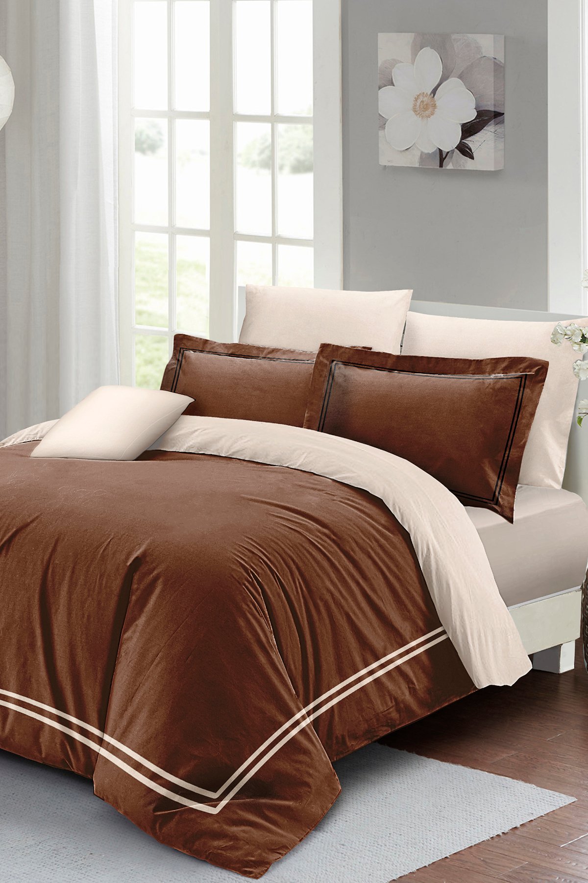 Kıng Sıze Çift Kişilik Nevresim Takımı %100 Luxury Pamuk Saten Coffee 220x240cm