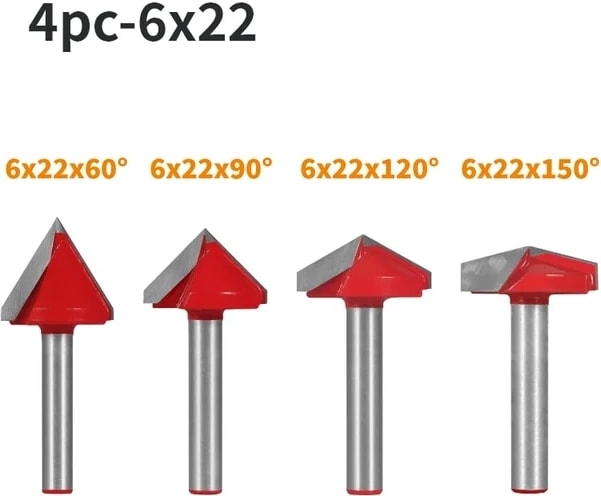 4PC-6X22 Nxwınd 3D V Tipi Planya Kesici Bit Yönlendirici Bit Cnc Katı Karbür Kesiciler Ağaç Işleme Freze Kesicisi Ahşap Bit Yüz Mill (Yurt Dışından)