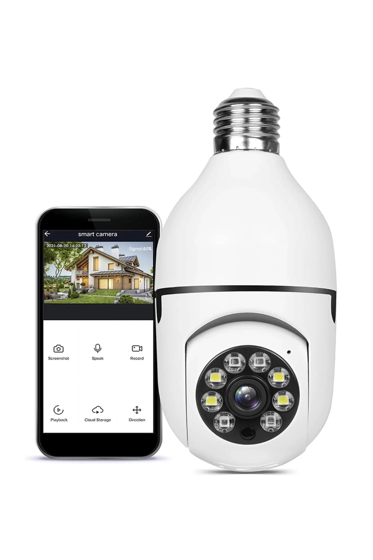 1080P HD WiFi Ampül Kamera – 360° Panoramik Görüşlü, Gece Görüşlü Kablosuz Akıllı IP Kamera