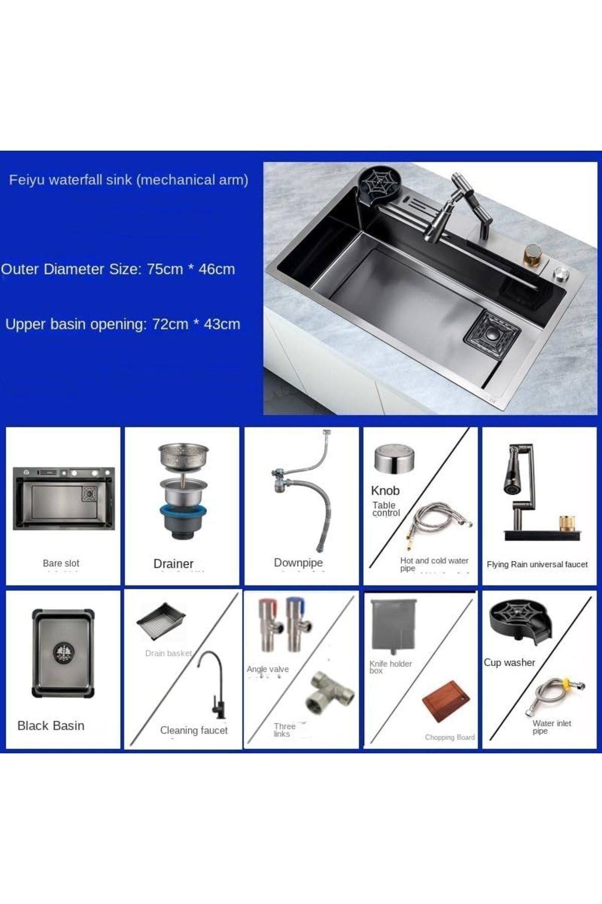 Dijital Akıllı Eviye Seti Pencere Önü Katlanır Yeni Model Antrasiti 7 Fonksiyon Ithal 7 Yıl Garanti