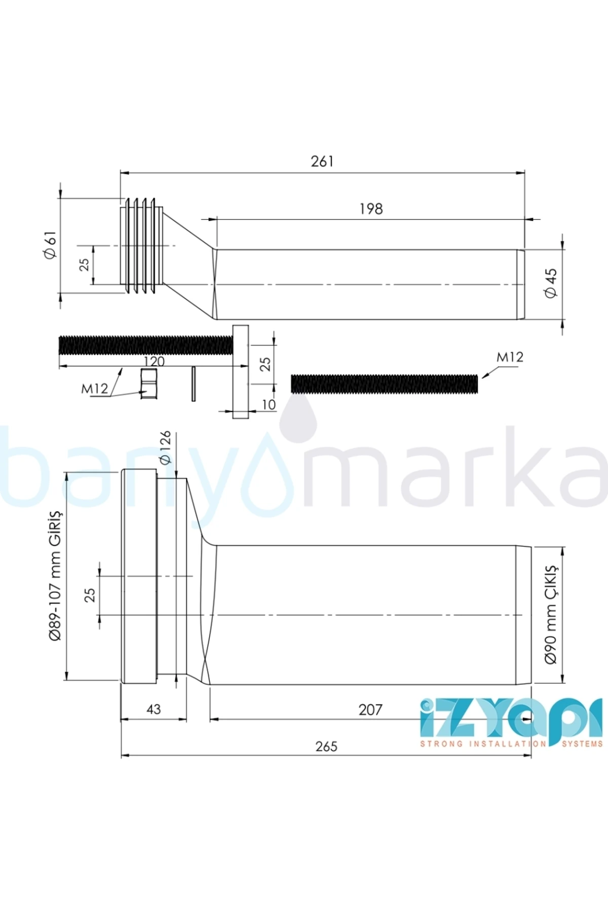 İz Asma Klozet Yükseltme Kada Seti, 25 Mm Eksantrik Eksen Ayarlı - 16-0070