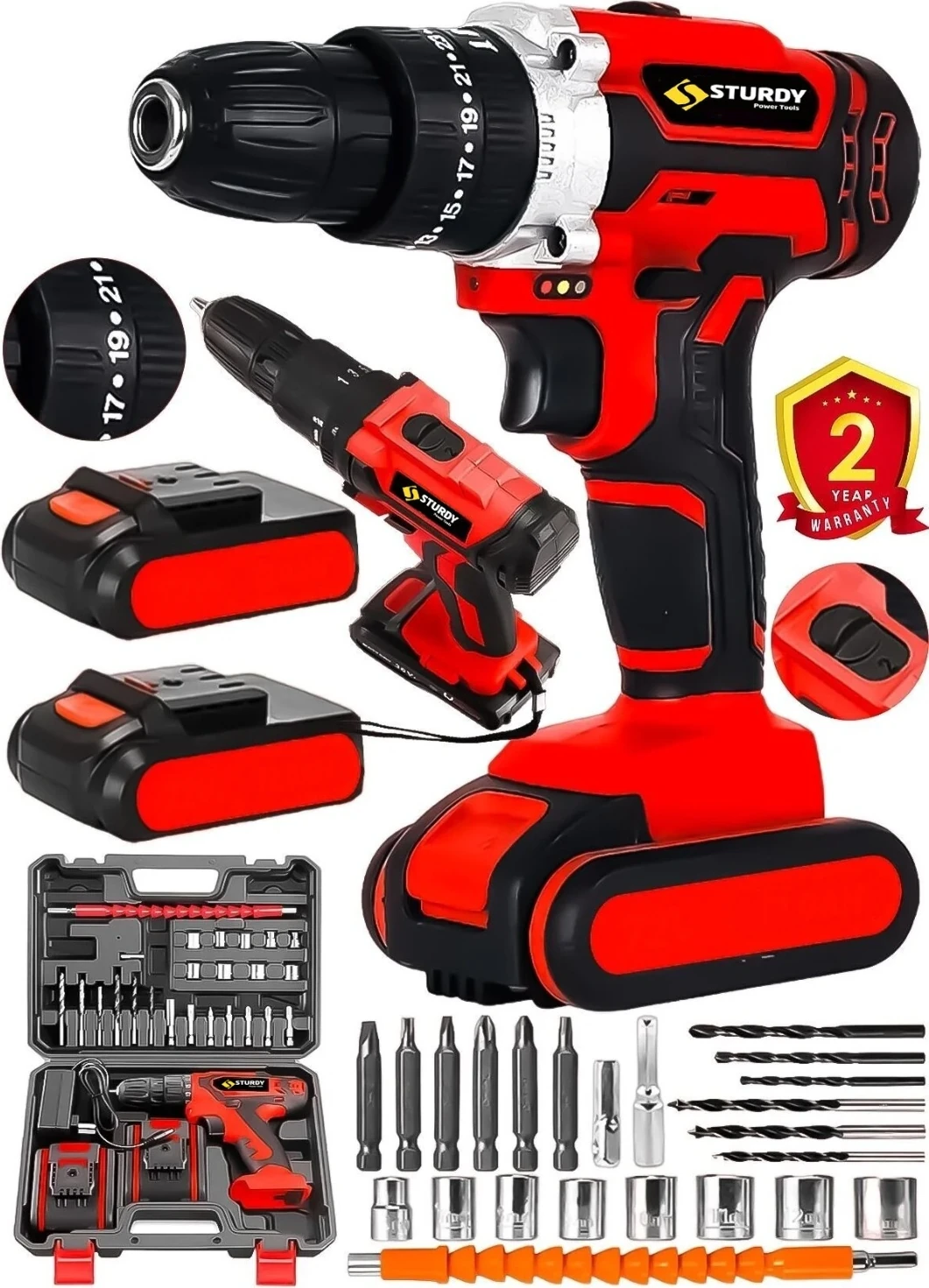 Japon Technology New Seri Darbeli Metal Şanzuman Şarjlı Çift Akülü Matkap Işıklı 27PRÇ Uç Setli