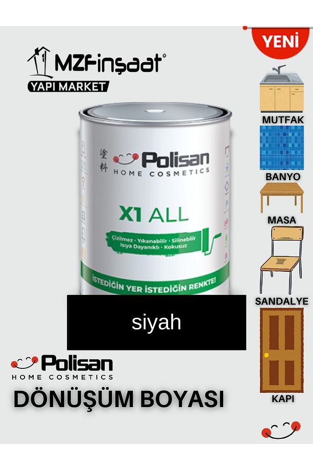 X1 All Yeni Nesil Dönüşüm Boyası Siyah - Dolap-fayans-cam-plastik-ahşap-duvar