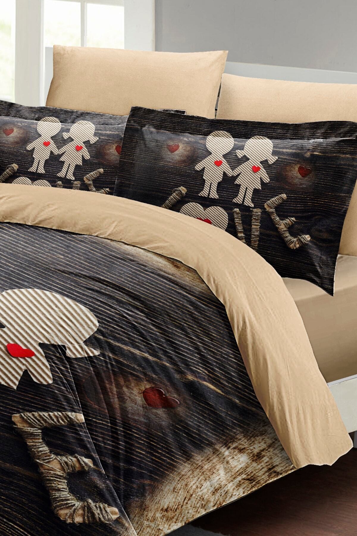 Kıng Sıze Sevgililer Günü Çift Kişilik Nevresim Takımı%100 Pamuk Saten Kalbim Sende 220x240cm
