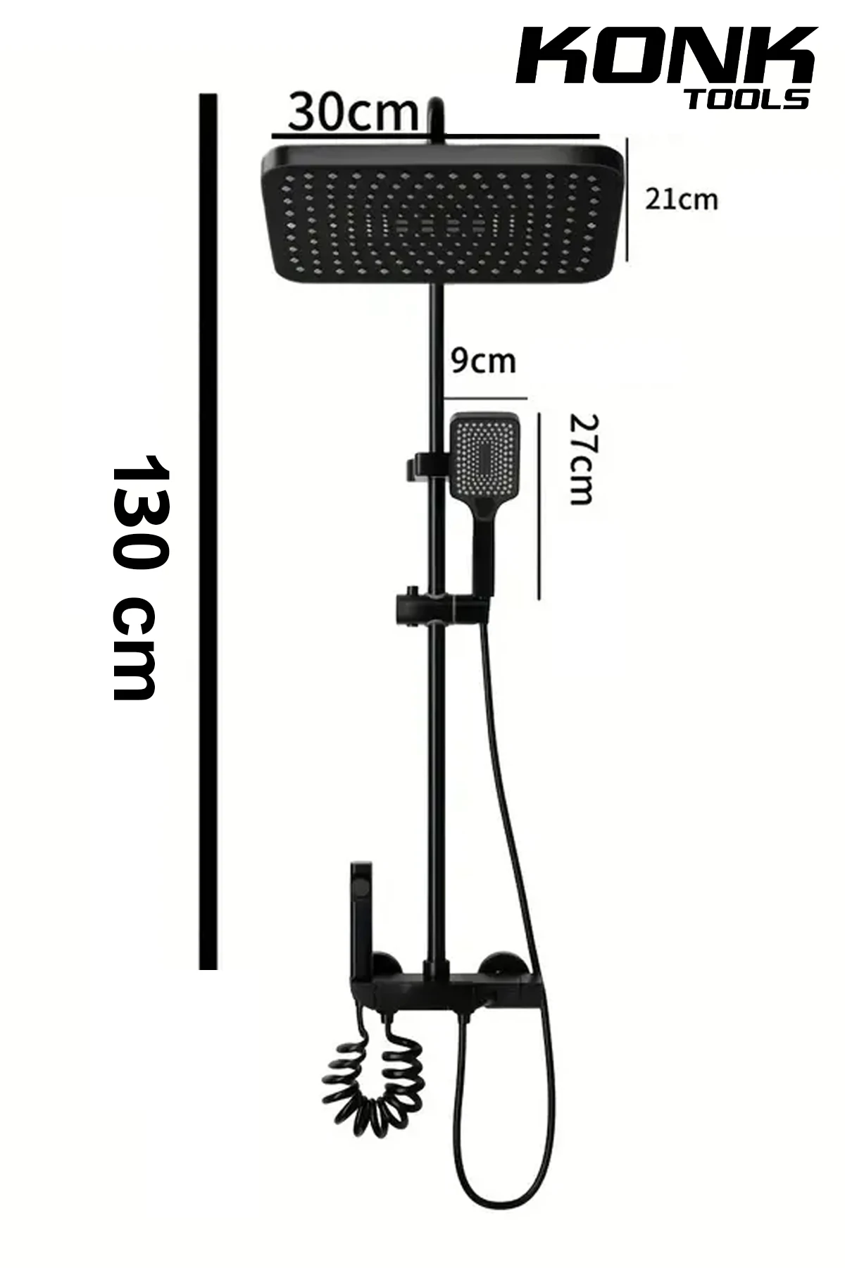 Piyano 5 Fonksiyonlu 130 Cm Siyah Banyo Bataryalı Robot Duş Seti Tepe Duşu Duş Seti