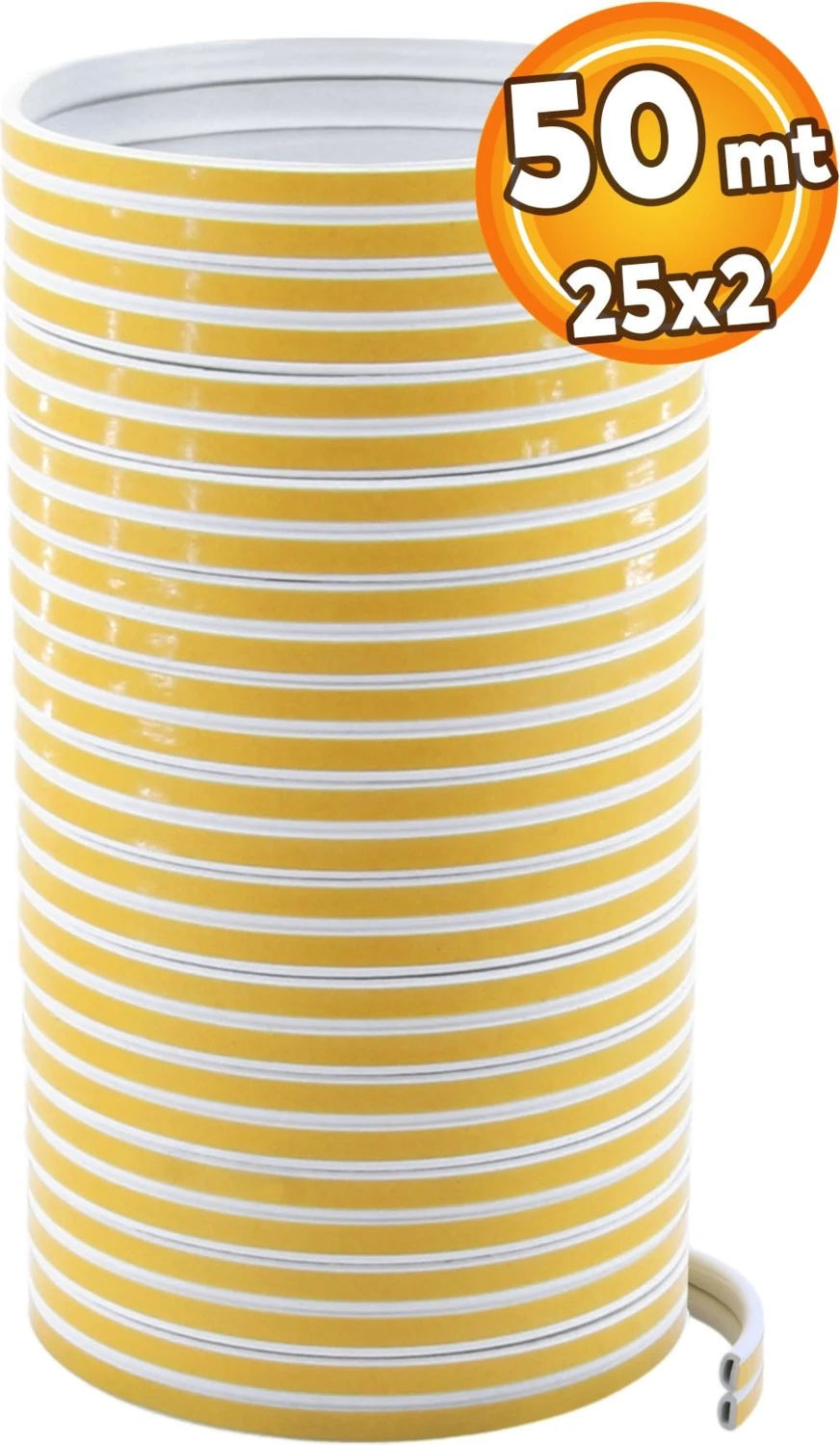 Yapışkanlı 25x2=50 Metre (BEYAZ) Kapı Pencere Bandı Fitili Soğuk Izolasyon Kauçuk Bantları