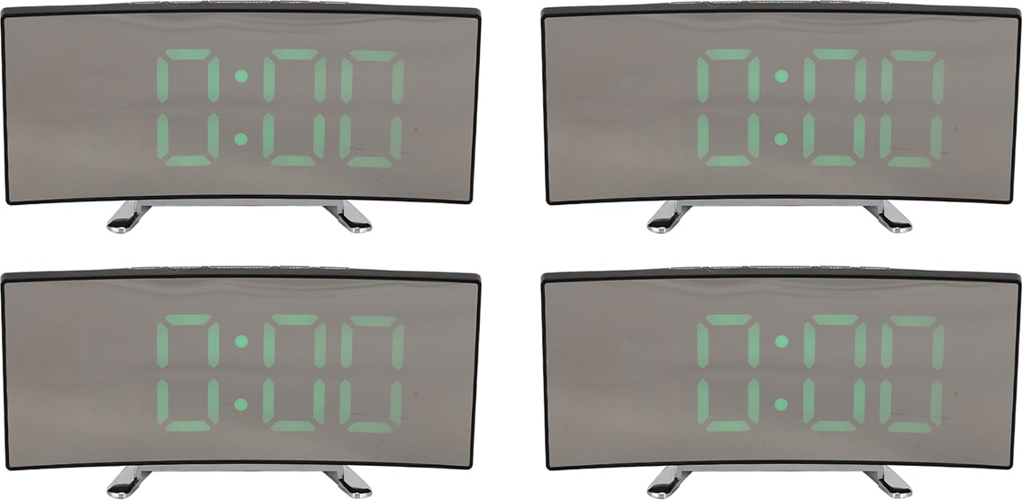 4x Dijital Çalar Saat, Çocuk Yatak Odası Için 7 Inç Kavisli Kısılabilir LED Ekran Dijital Saat, Yeşil Numaralı Saat (Yurt Dışından)